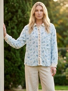 POL women’s small button down long sleeve butterfly shirt NEW